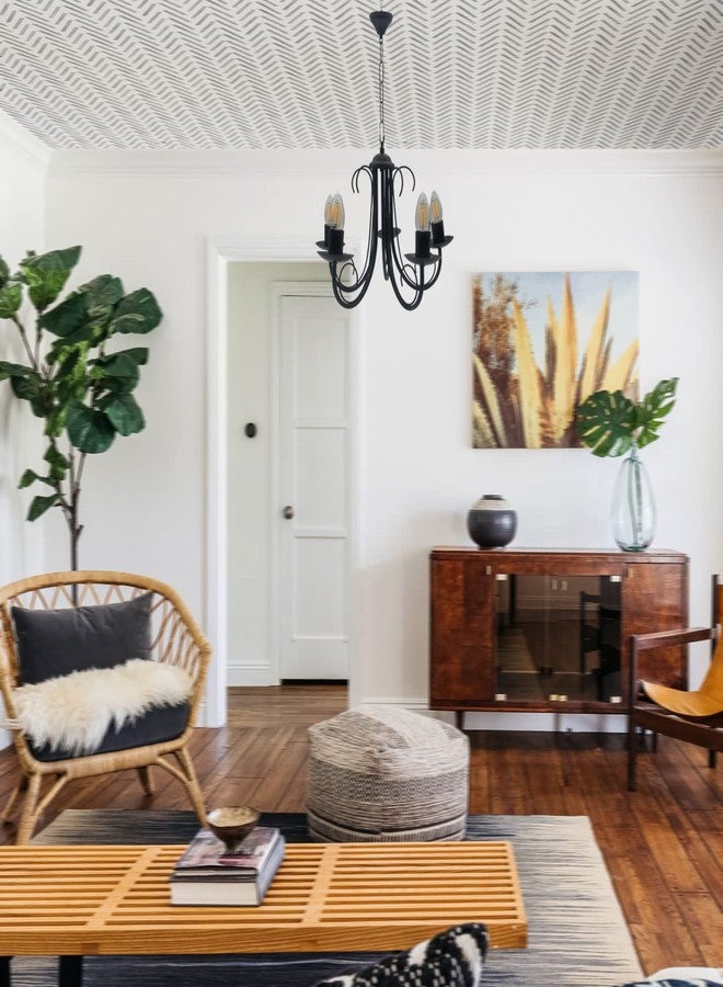 SINOMAN ثريا سينومان العصرية السوداء ذات الخمس مصابيح، مع لمبة، بدون سلك زجاجي، مناسبة لغرفة النوم، غرفة المعيشة، المقهى، المطعم، الردهة، المطبخ، فوق غرفة الطعام (ثريا بخمسة مصابيح) - Image 5